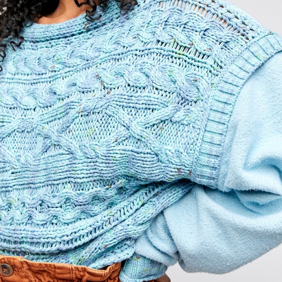 FREE PEOPLE Siren Blue Cable Knit Combo Vest Sweater - Picture 4 of 15